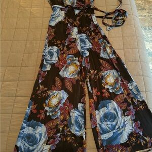 Free People Floral Jumpsuit with Blue Roses